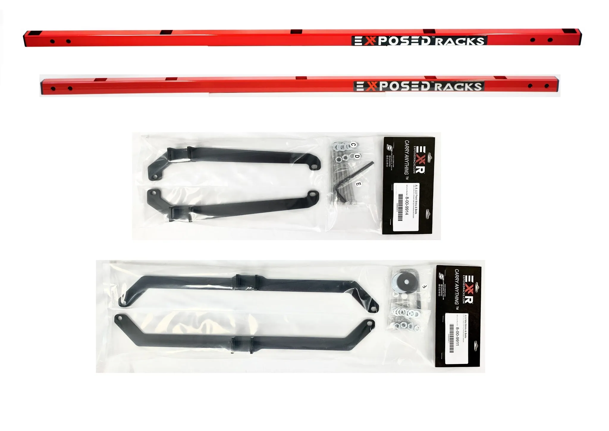 Exposed Racks 9754 Click-In Red Under Soft Top Roof Racks Jeep Wrangler JLU 4dr