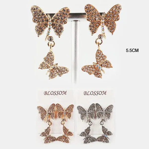 Fashion Rhinestone Butterfly Drop Earrings 5415 (12 units)