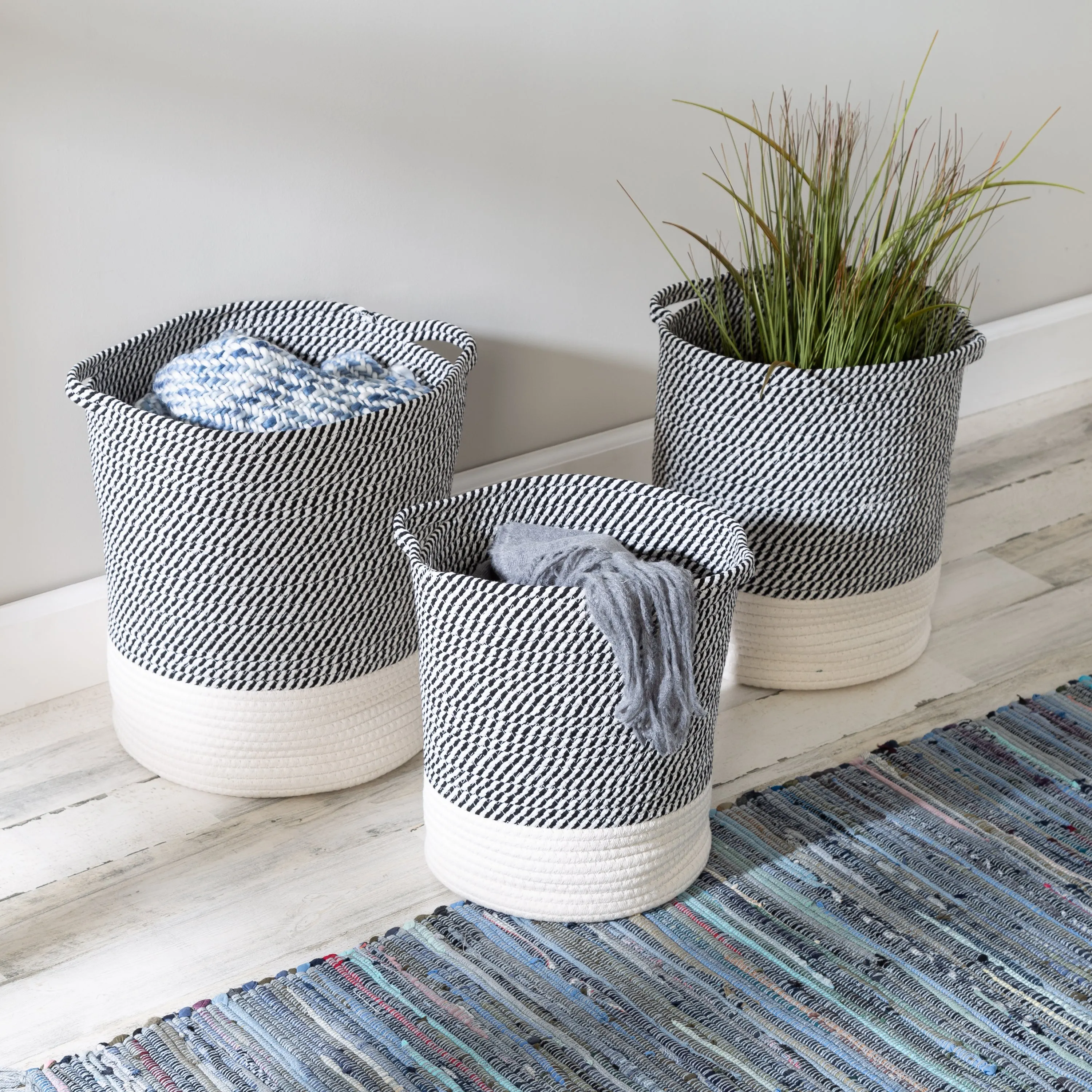 Gray/White Cotton Rope Nesting Baskets (Set of 3)