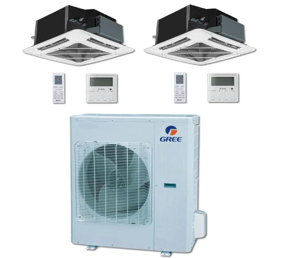 GREE Multi Gen2 Series 30,000 BTU 2-Zone Ceiling Cassette 18K 18K Ductless Mini-Split System