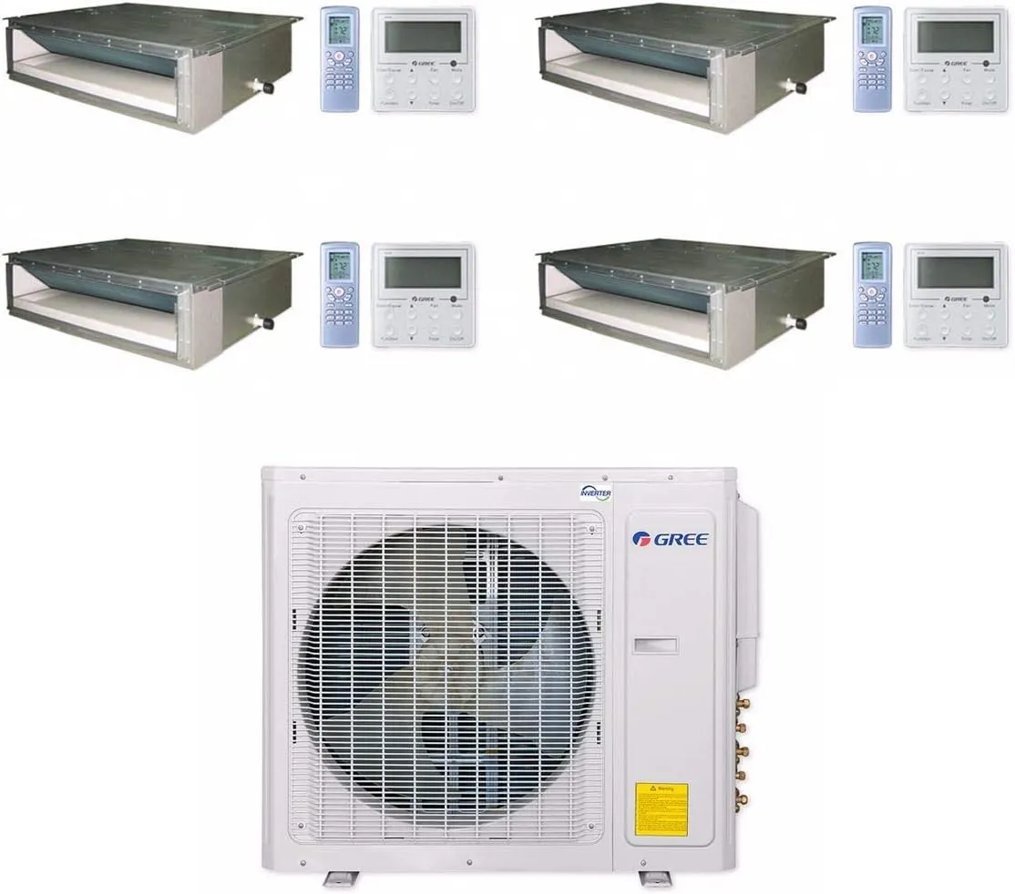 GREE Multi  Ultra Series 42,000 BTU 4-Zone Concealed Duct 12K 12K 12K 24K Ductless Mini-Split System