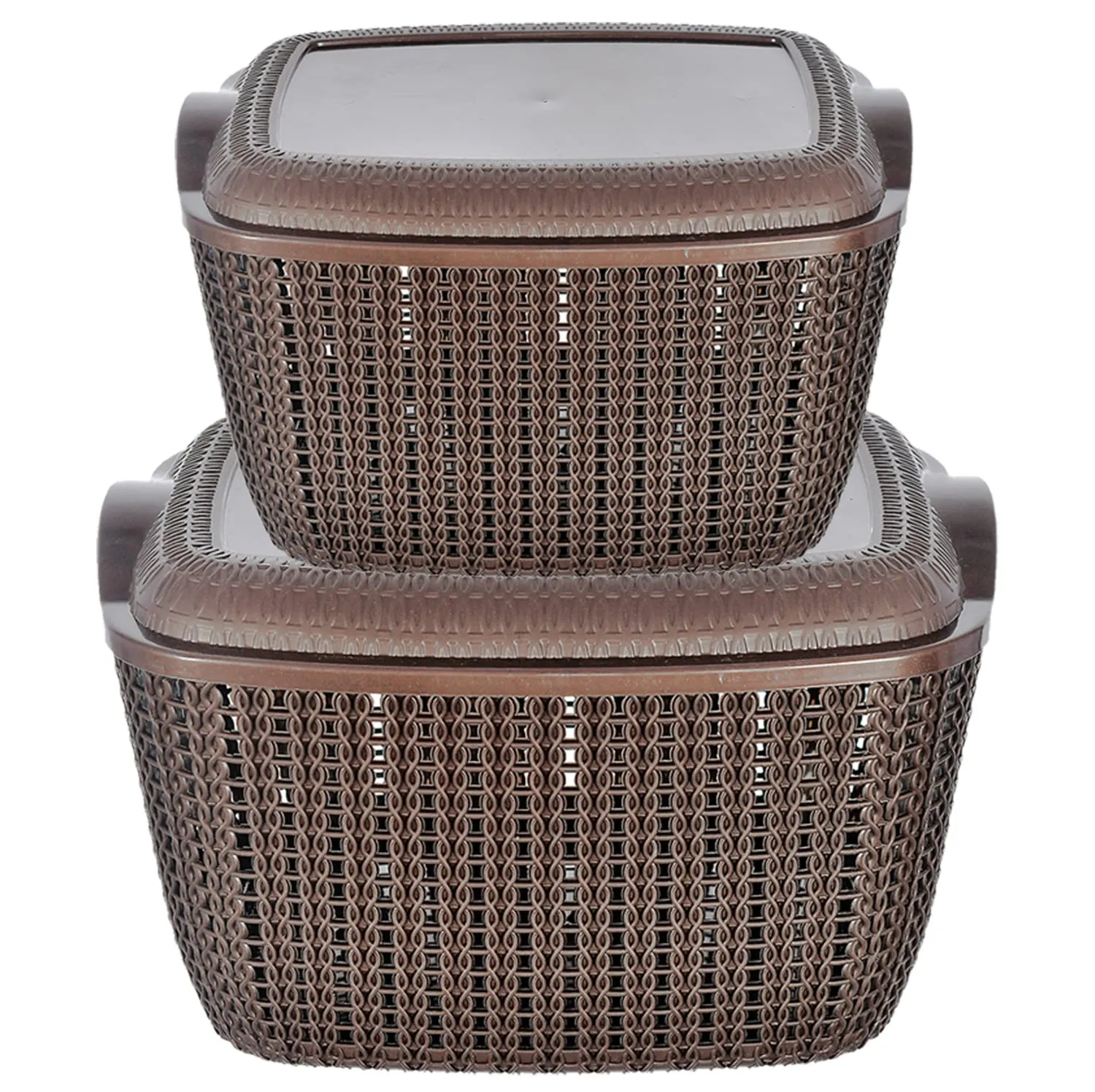 Heart Home Multiuses Large & Small M 30-25 Plastic Basket/Organizer With Lid- Pack of 4 (Grey) -46HH059