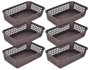 Heart Home Multiuses Super Tidy Plastic Tray/Basket/Organizer- Pack of 6 (Brown) -46HH0571