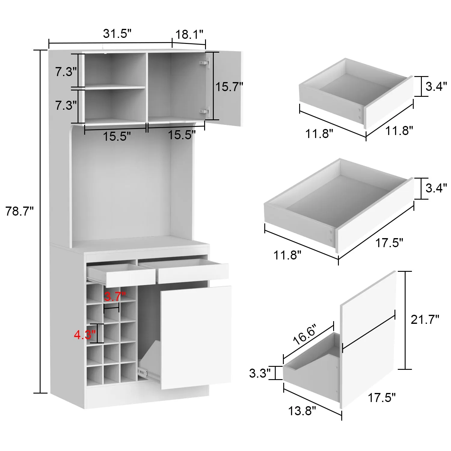 Kitchen Pantry Storage Cabinet Versatile Buffet Sideboard with Wine Storage and Drawers