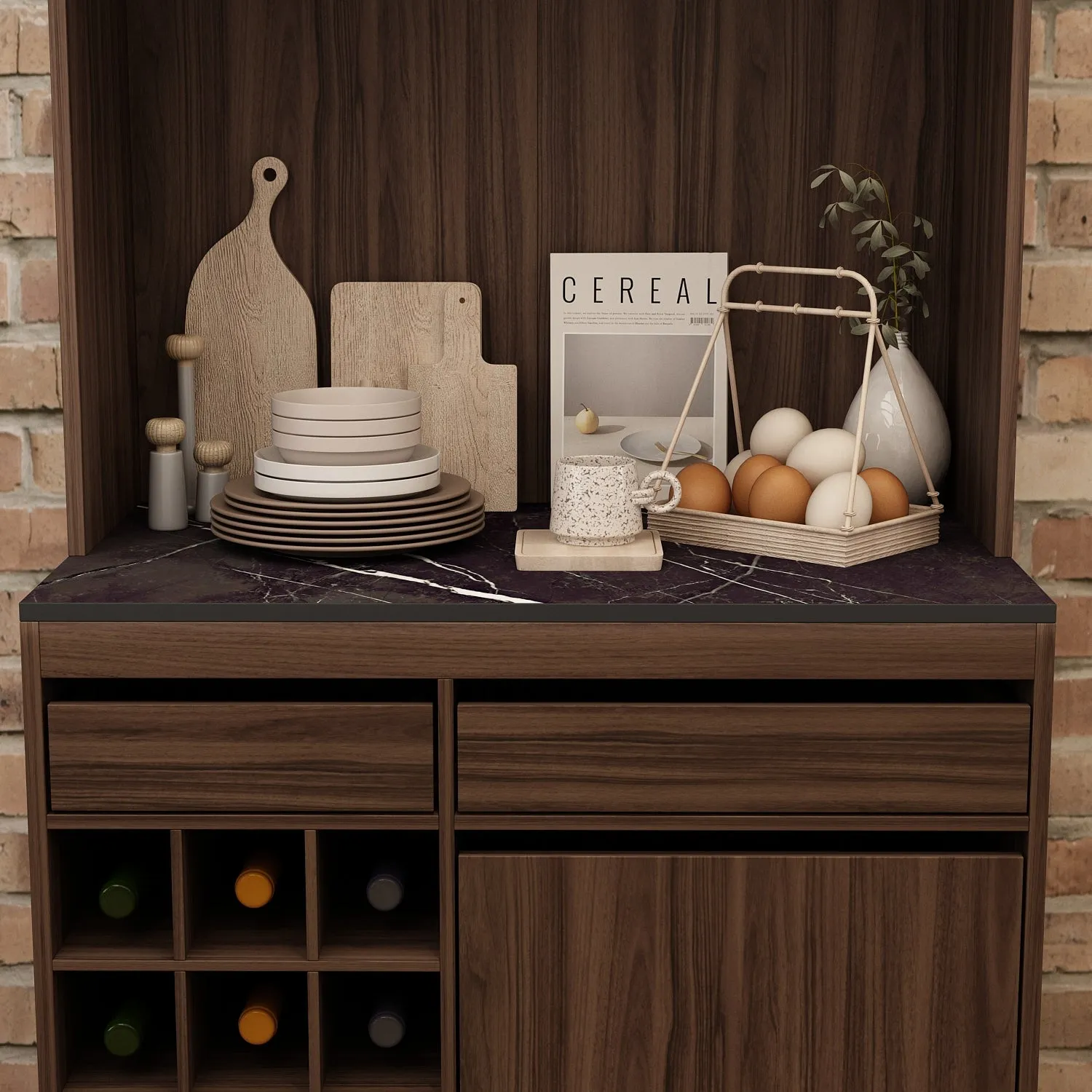 Kitchen Pantry Storage Cabinet Versatile Buffet Sideboard with Wine Storage and Drawers