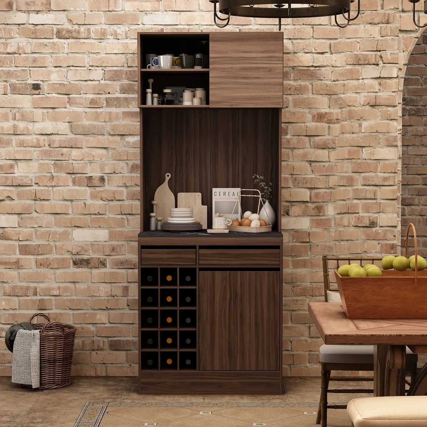 Kitchen Pantry Storage Cabinet Versatile Buffet Sideboard with Wine Storage and Drawers