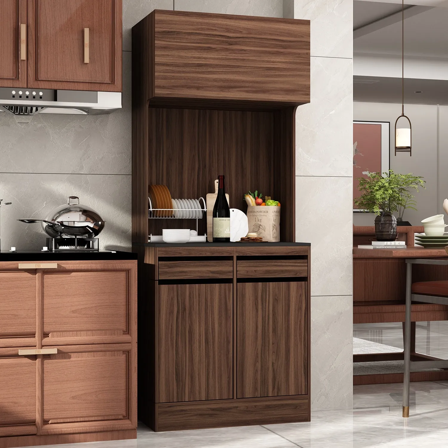 Kitchen Pantry Storage Cabinet Versatile Buffet Sideboard with Wine Storage and Drawers