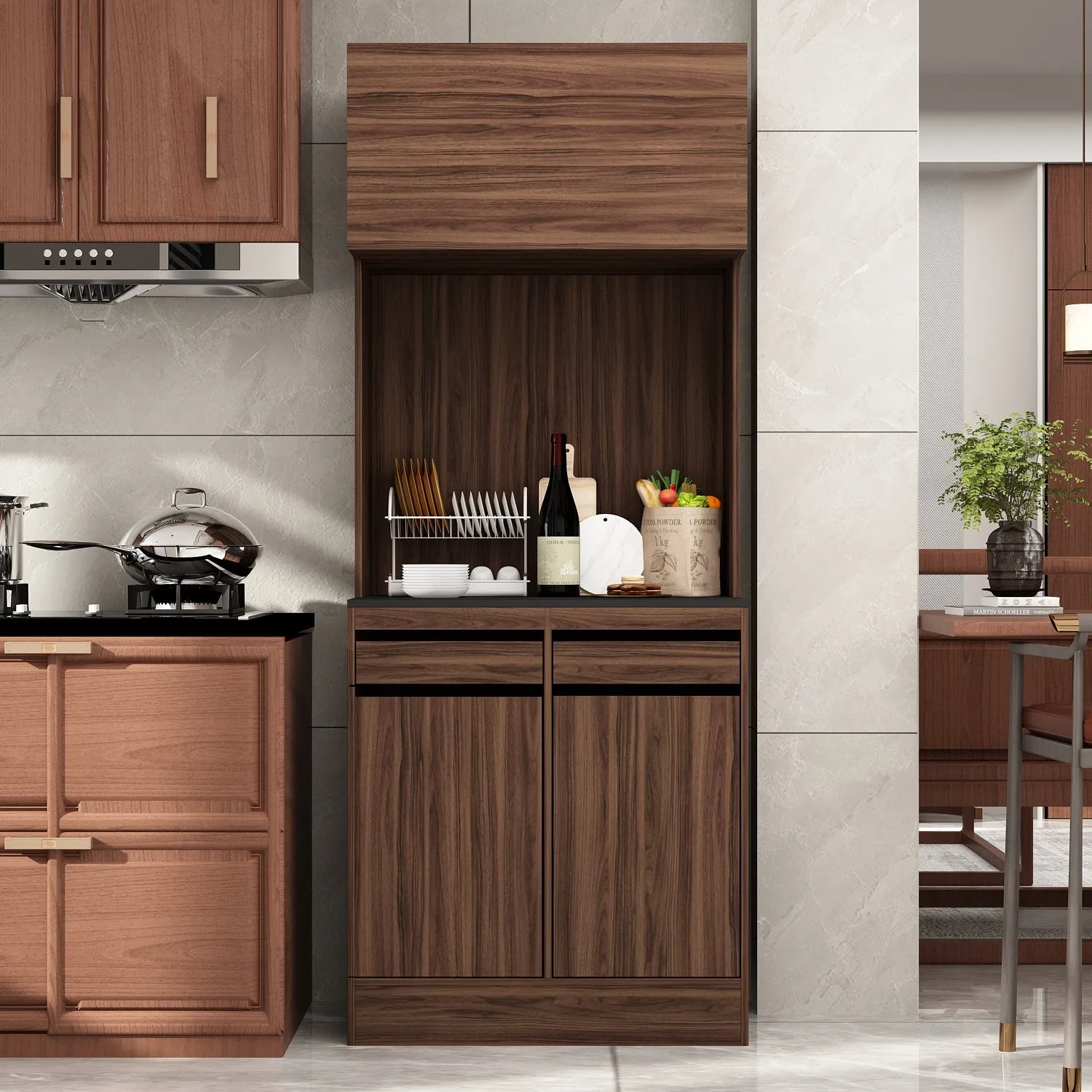 Kitchen Pantry Storage Cabinet Versatile Buffet Sideboard with Wine Storage and Drawers