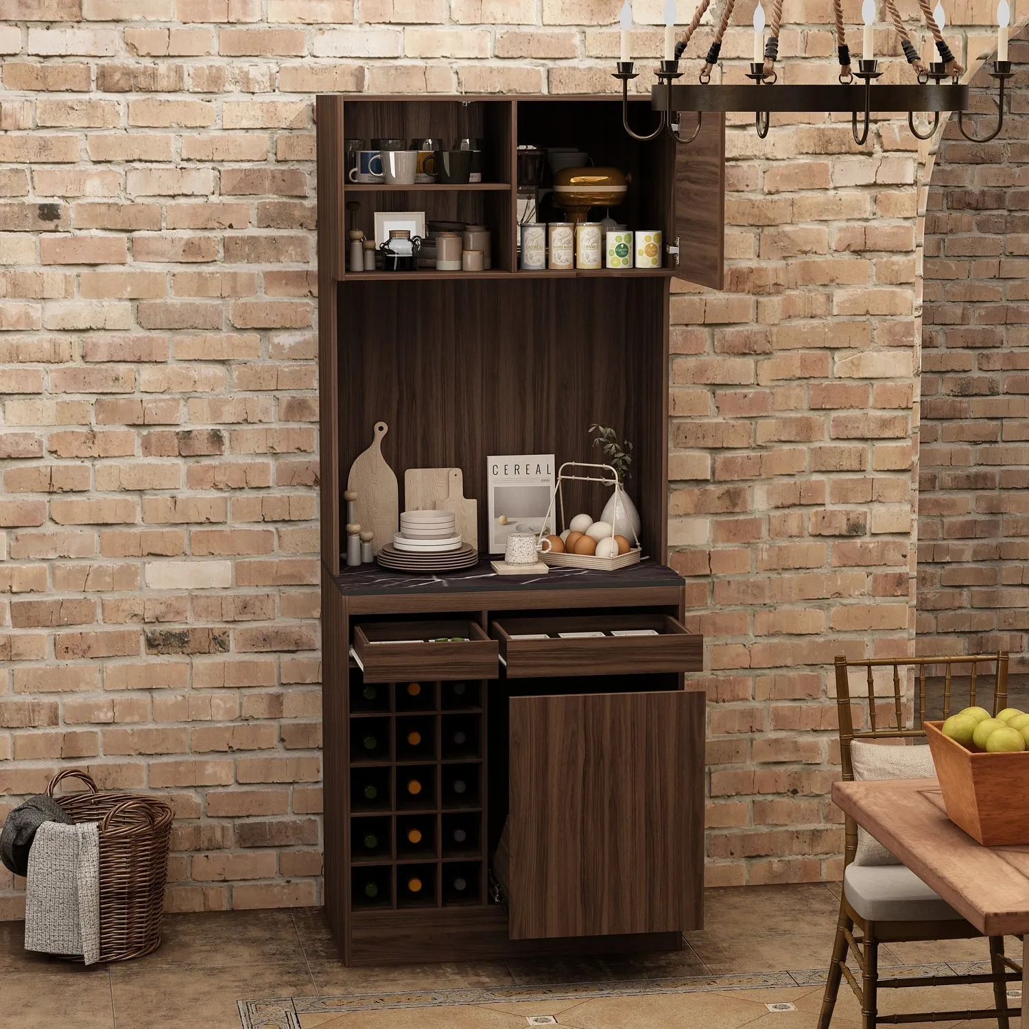 Kitchen Pantry Storage Cabinet Versatile Buffet Sideboard with Wine Storage and Drawers