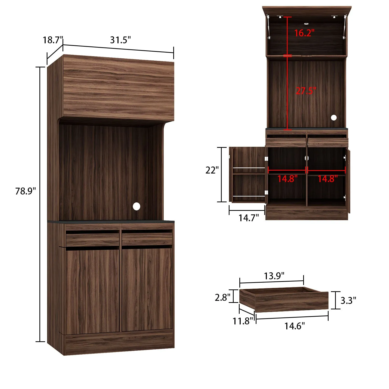 Kitchen Pantry Storage Cabinet Versatile Buffet Sideboard with Wine Storage and Drawers