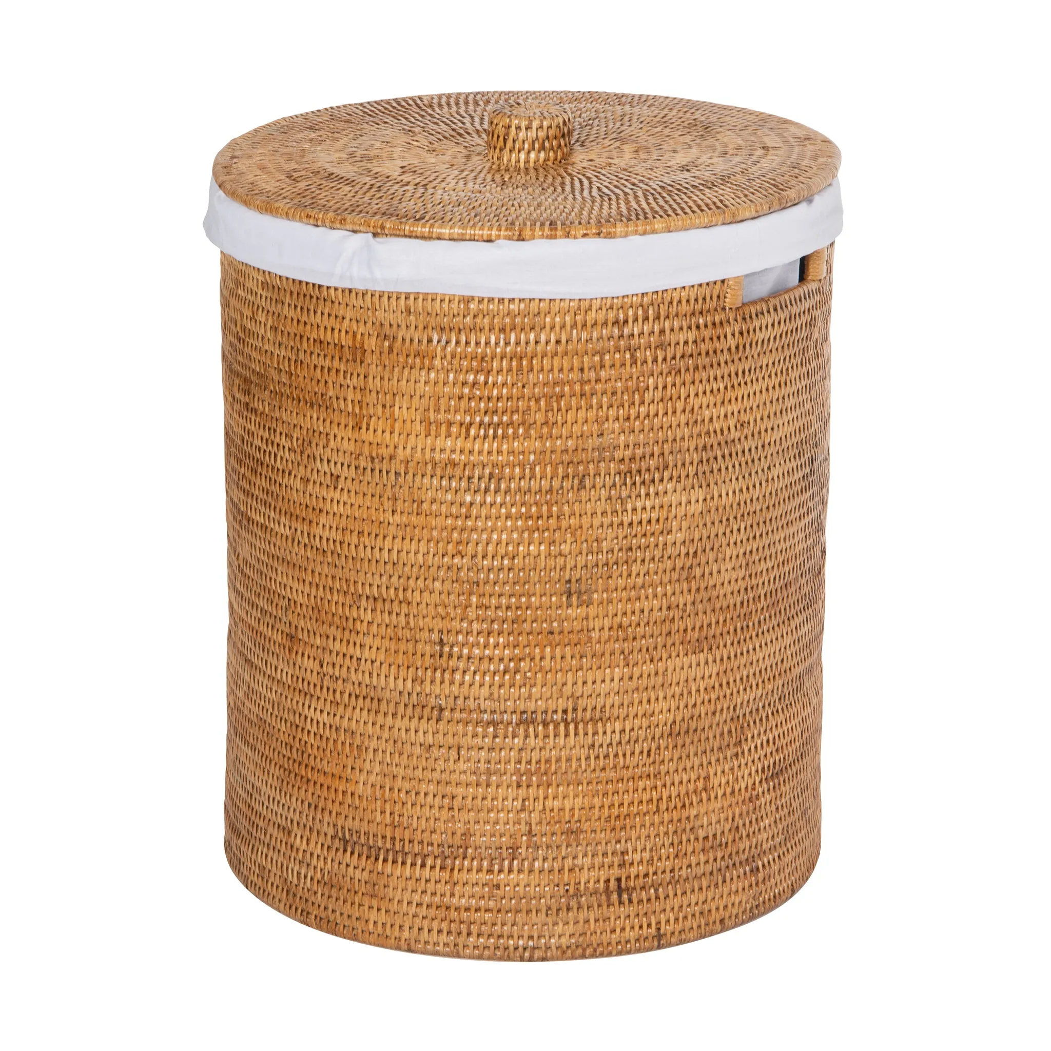 La Jolla Round Rattan Clothes Hamper & Laundry Basket with  Liner and Lid, 1 Large Load