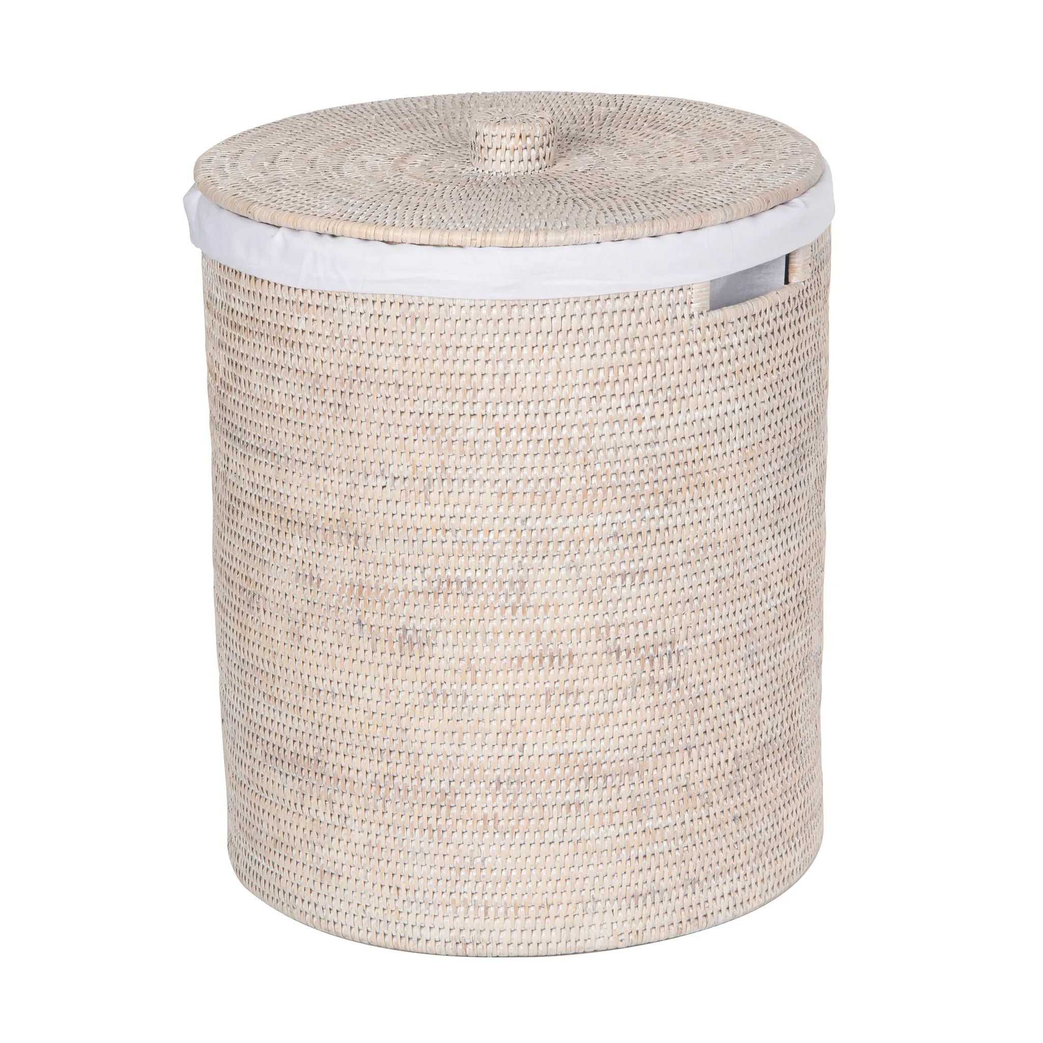 La Jolla Round Rattan Clothes Hamper & Laundry Basket with  Liner and Lid, 1 Large Load