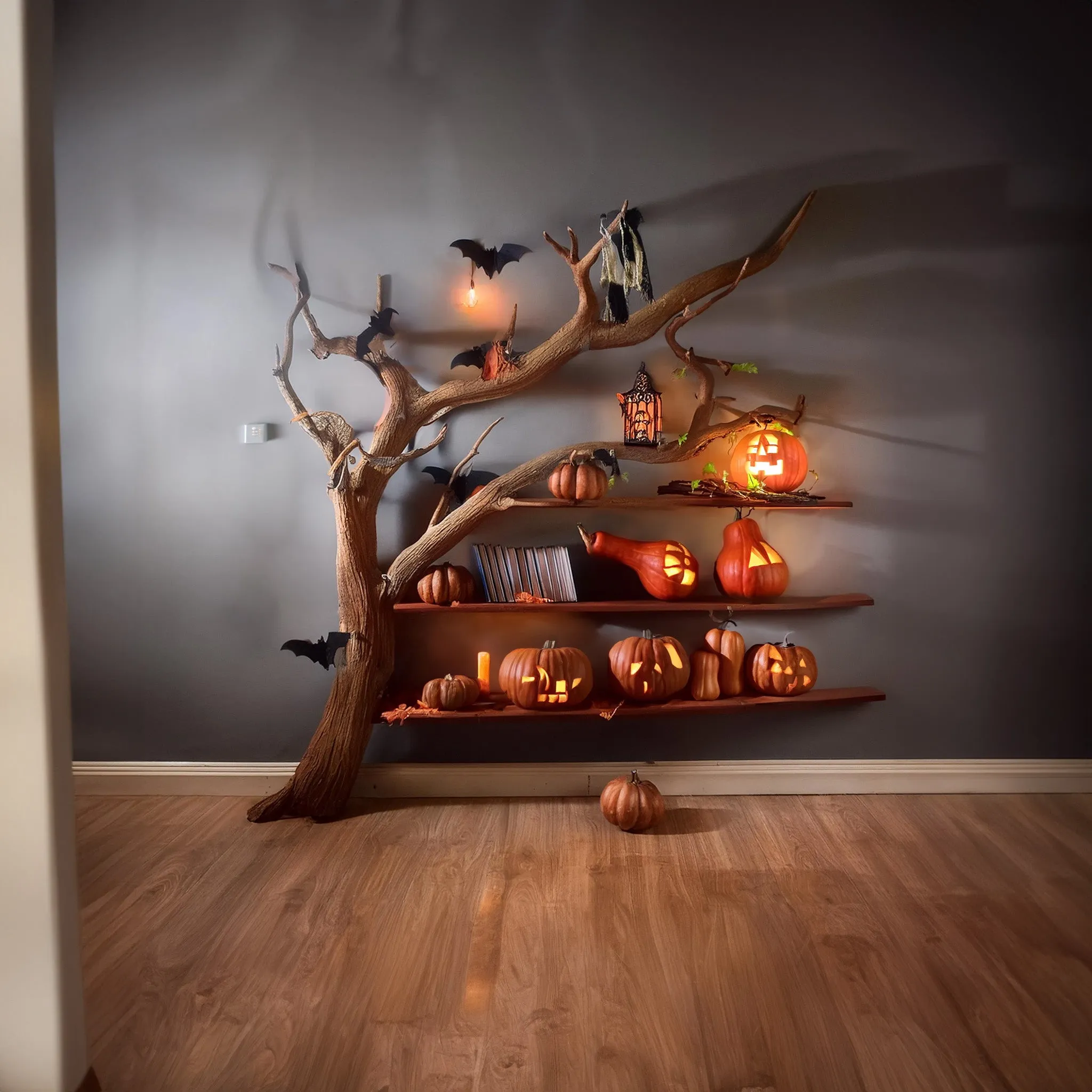 Live Edge Halloween Tree Branch Shelves