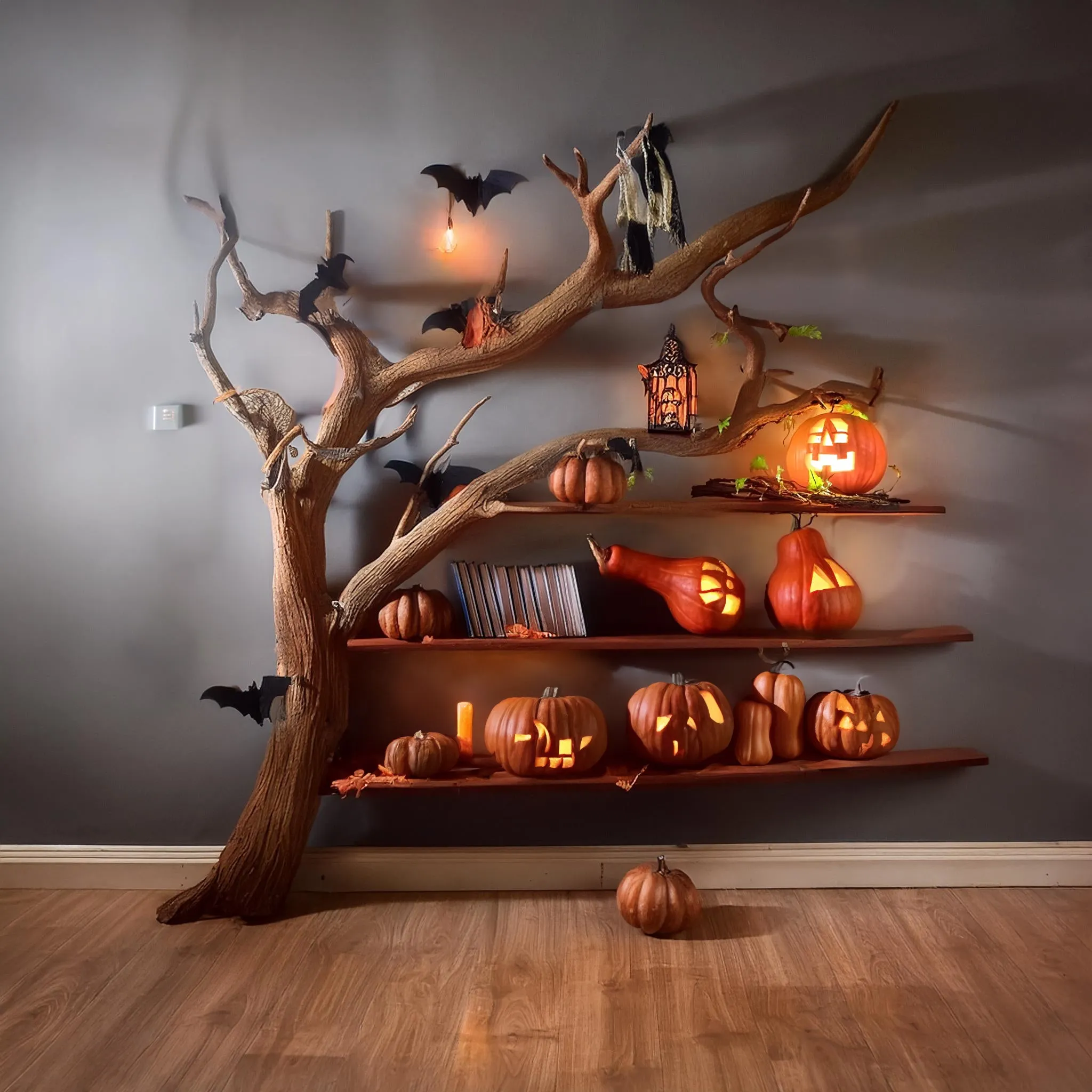 Live Edge Halloween Tree Branch Shelves