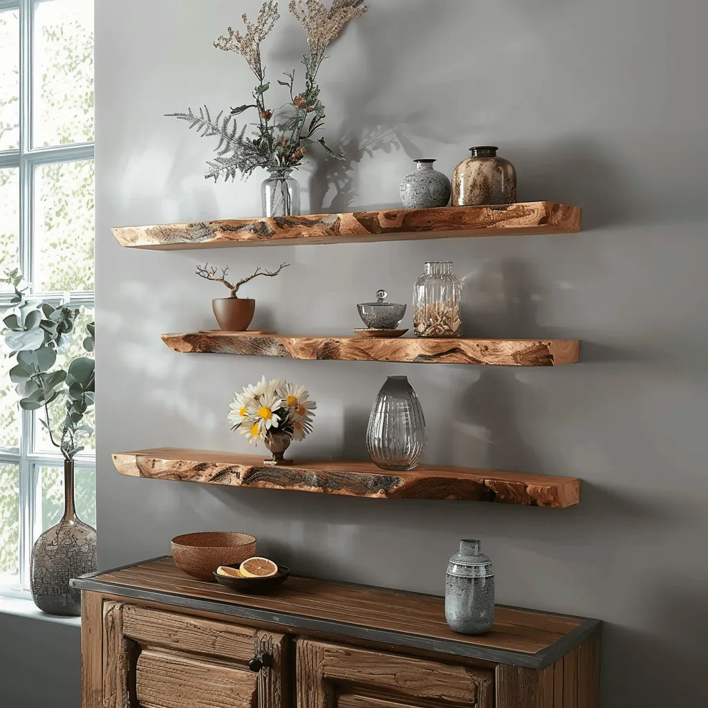 Live Edge Wooden Floating Wall Shelf