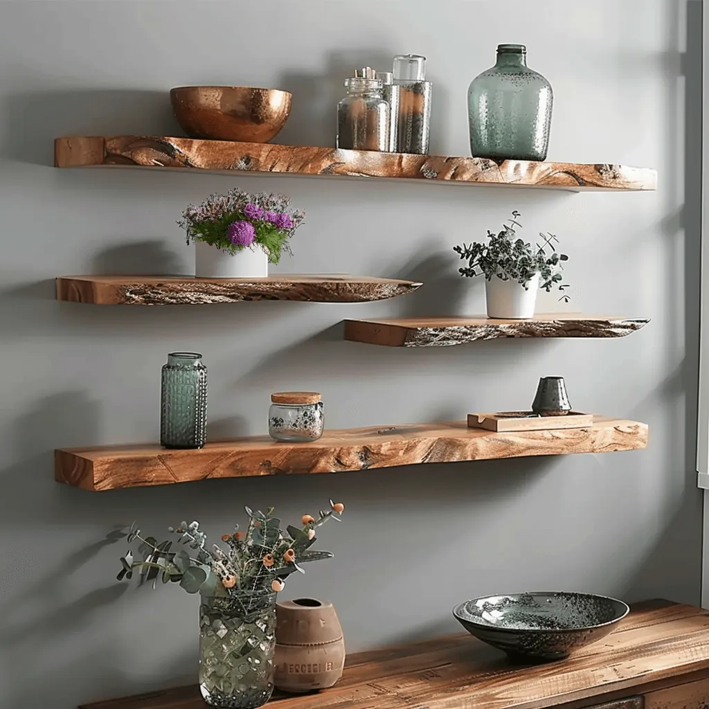 Live Edge Wooden Floating Wall Shelf