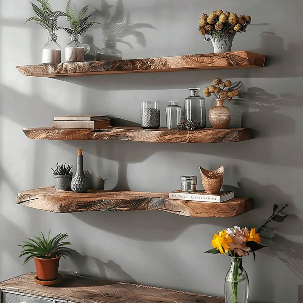 Live Edge Wooden Floating Wall Shelf