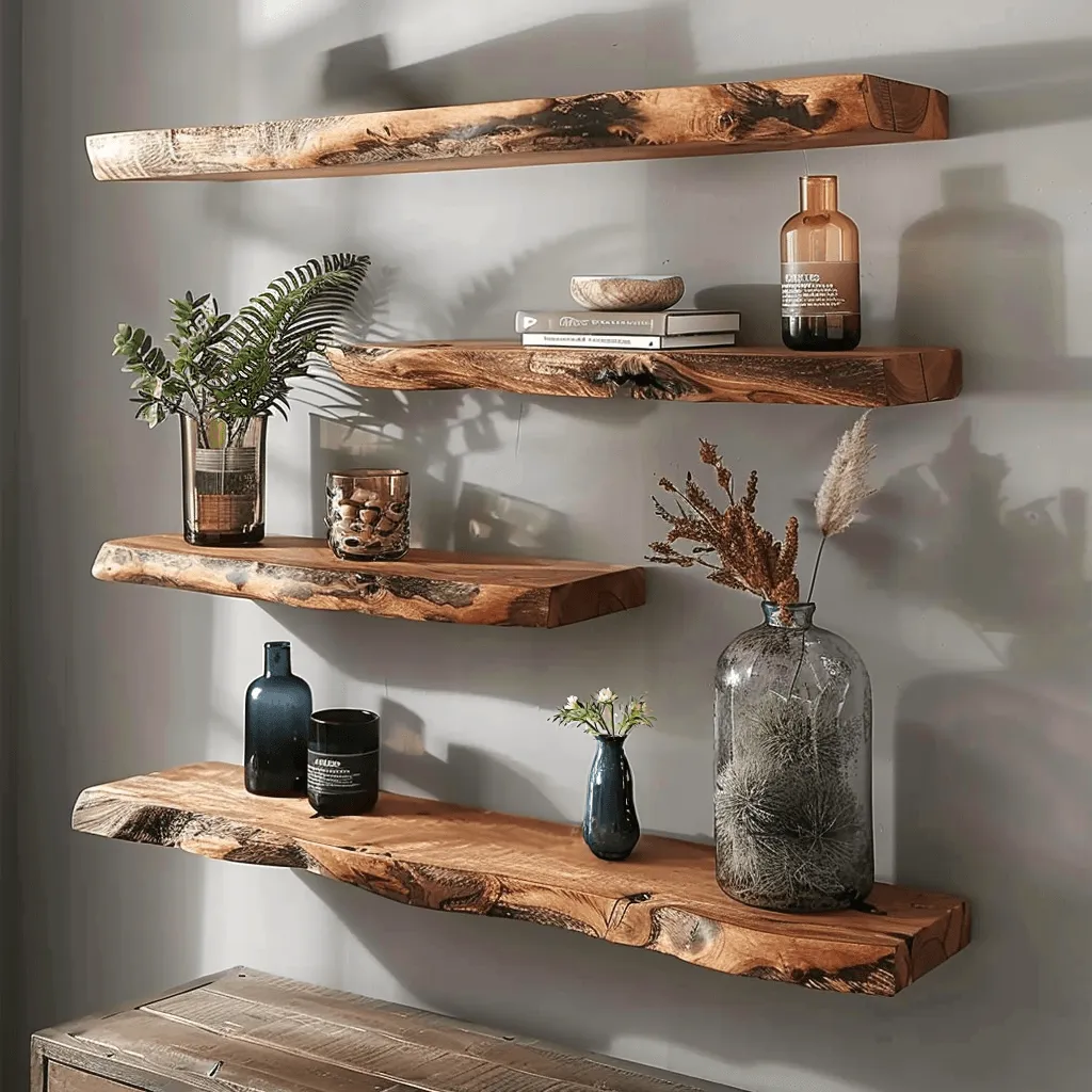 Live Edge Wooden Floating Wall Shelf