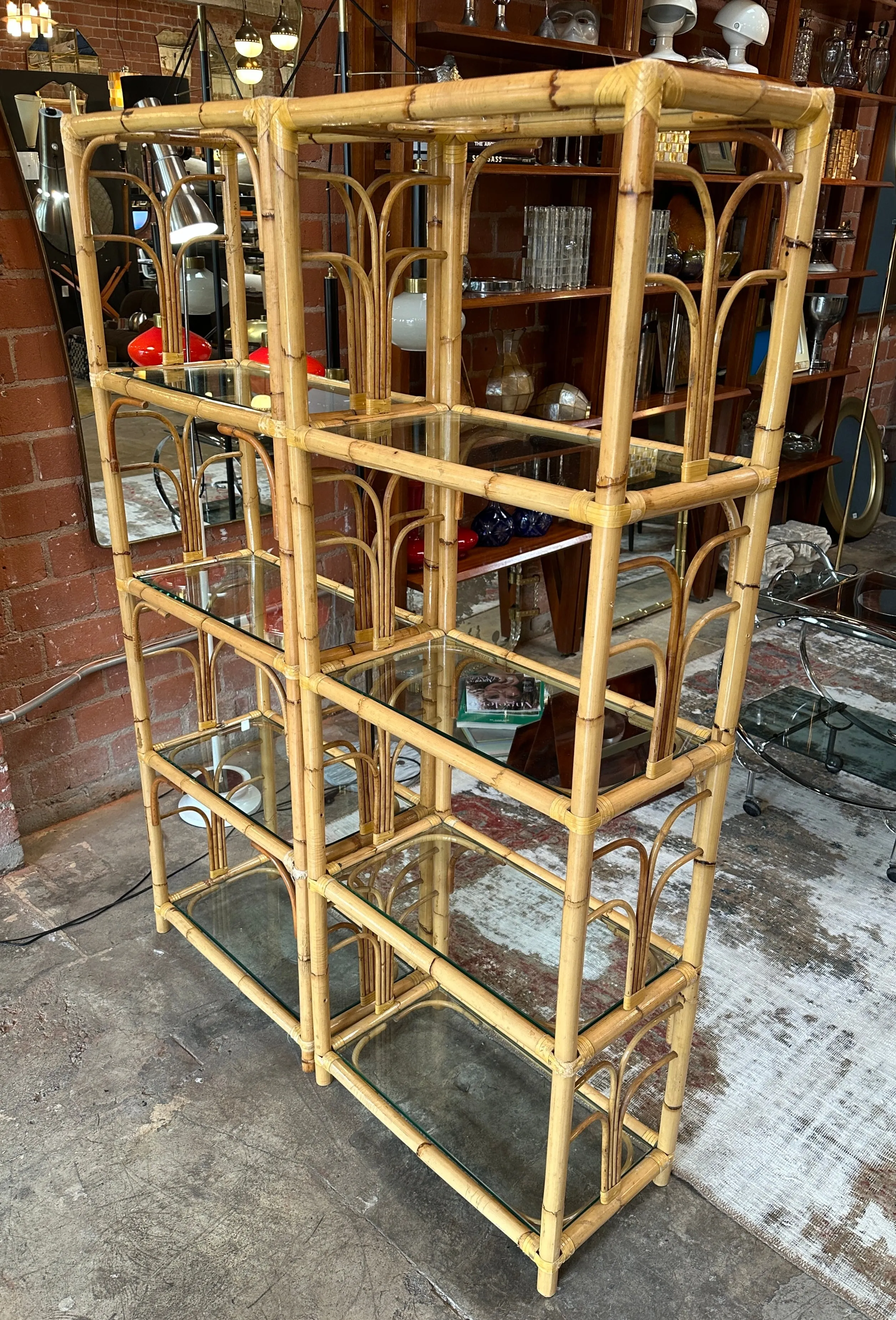 Mid-Century Rattan Shelving Units, Italy 1970. Set of two