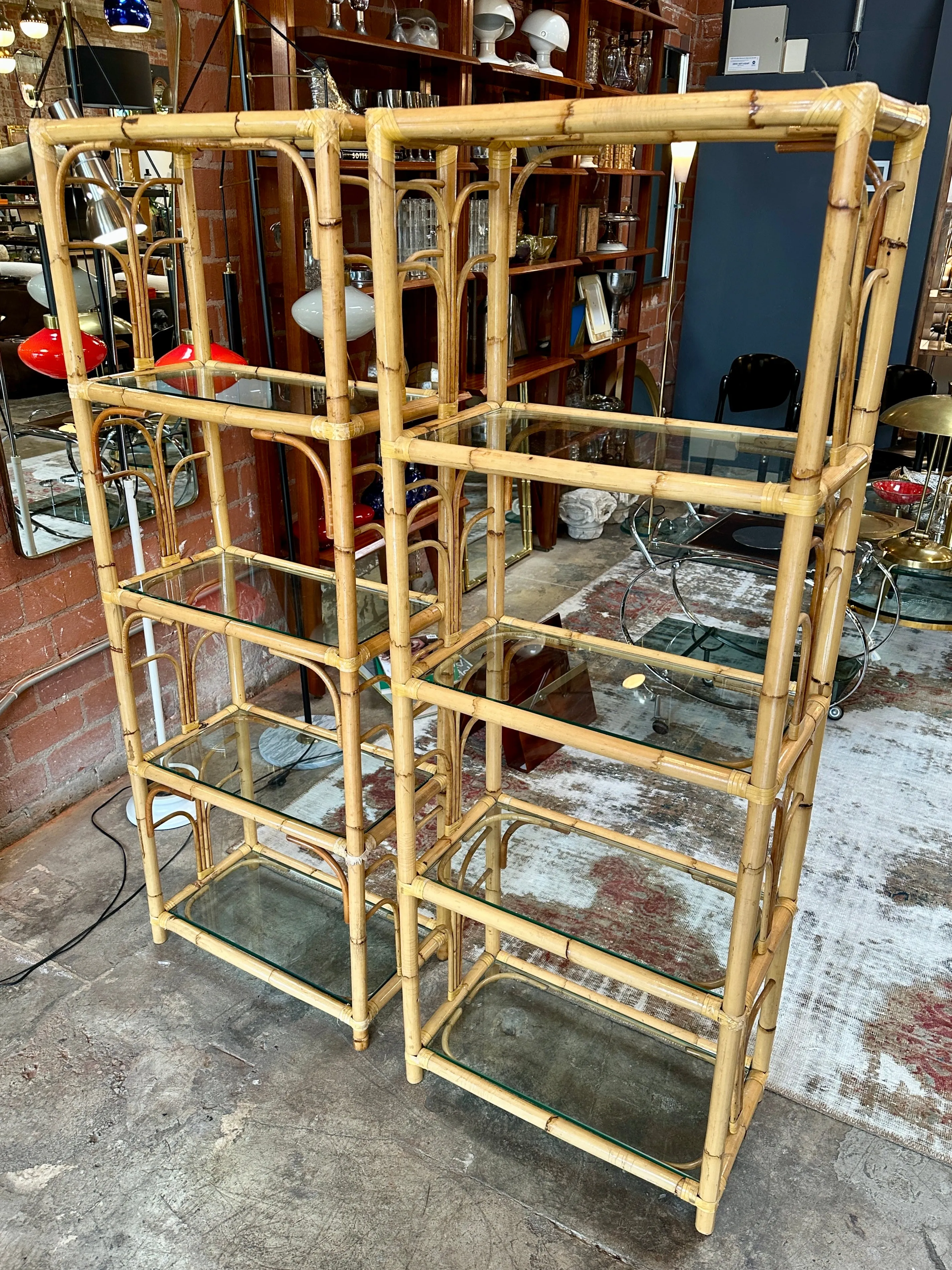 Mid-Century Rattan Shelving Units, Italy 1970. Set of two