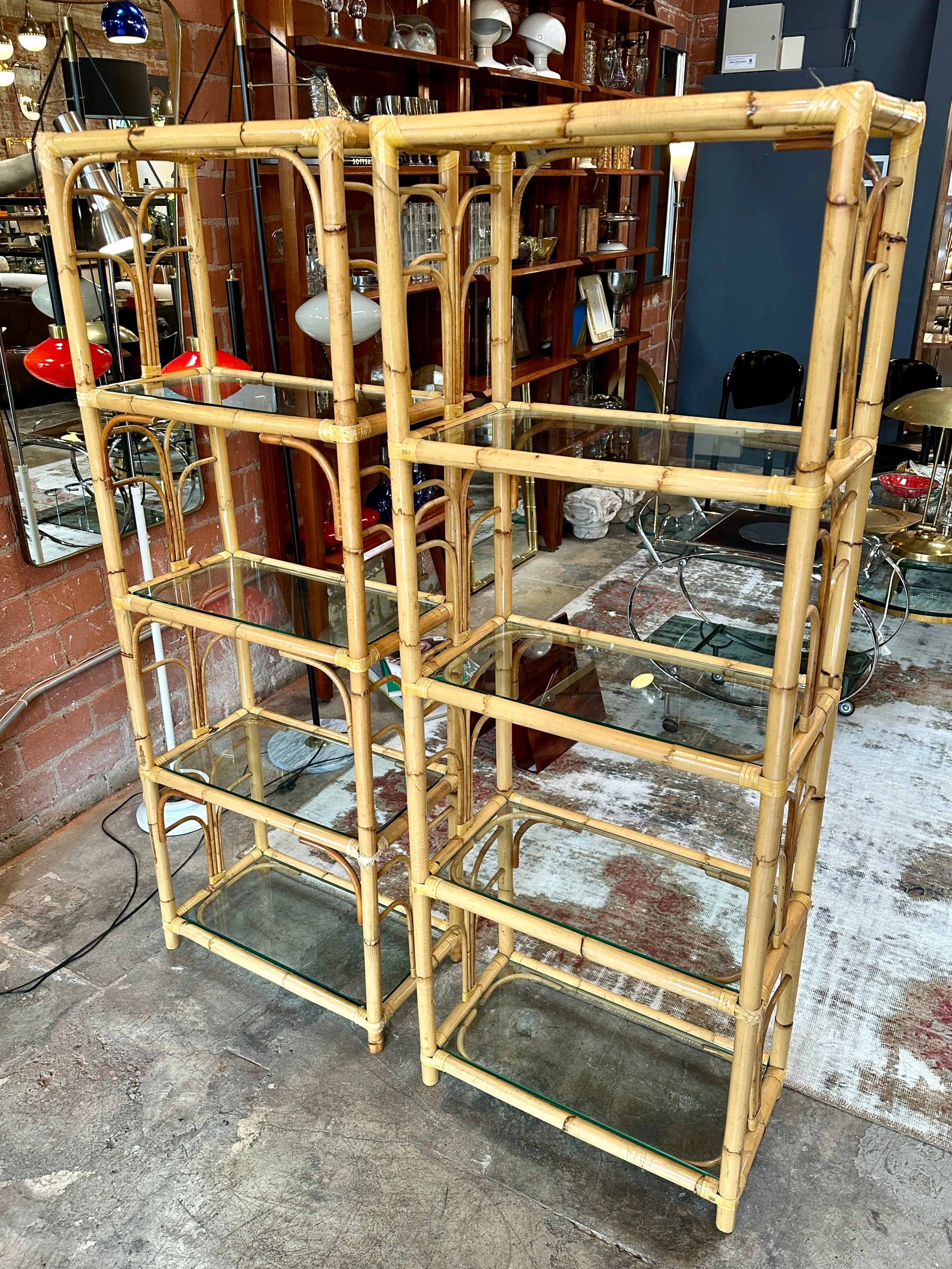 Mid-Century Rattan Shelving Units, Italy 1970. Set of two