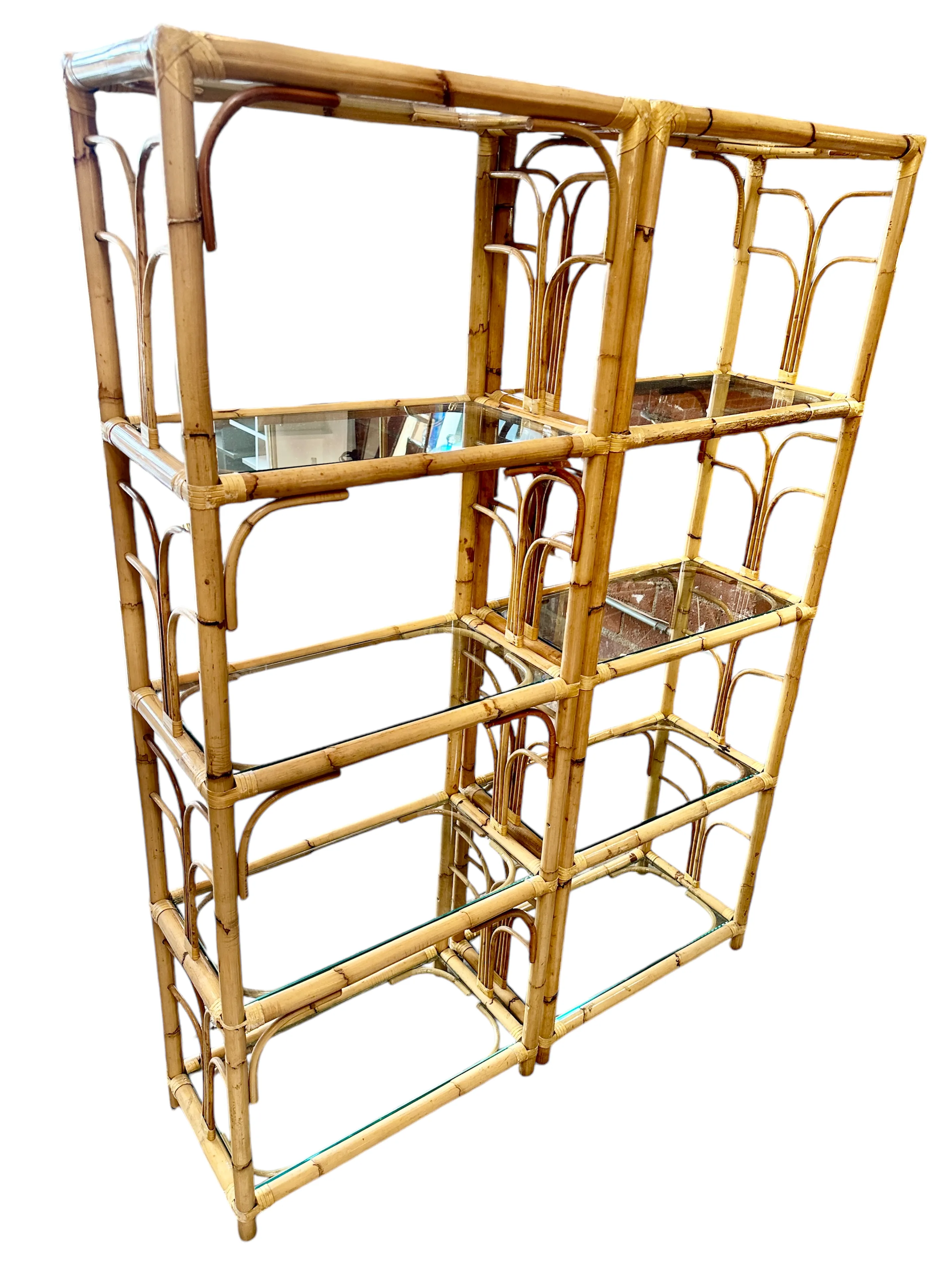 Mid-Century Rattan Shelving Units, Italy 1970. Set of two