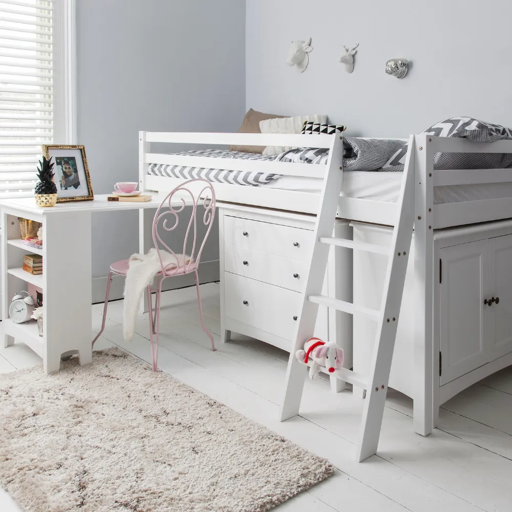 Moro Sleepstation with Chest of Drawers, Cabinet & Desk in Classic White