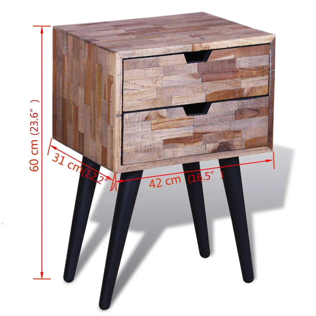 Nightstand with 2 Drawers Reclaimed Teak Wood