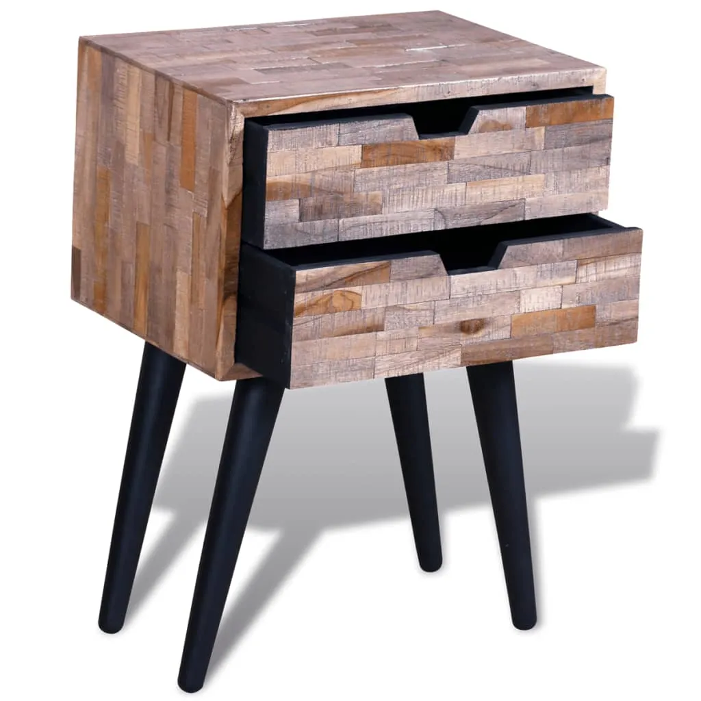 Nightstand with 2 Drawers Reclaimed Teak Wood