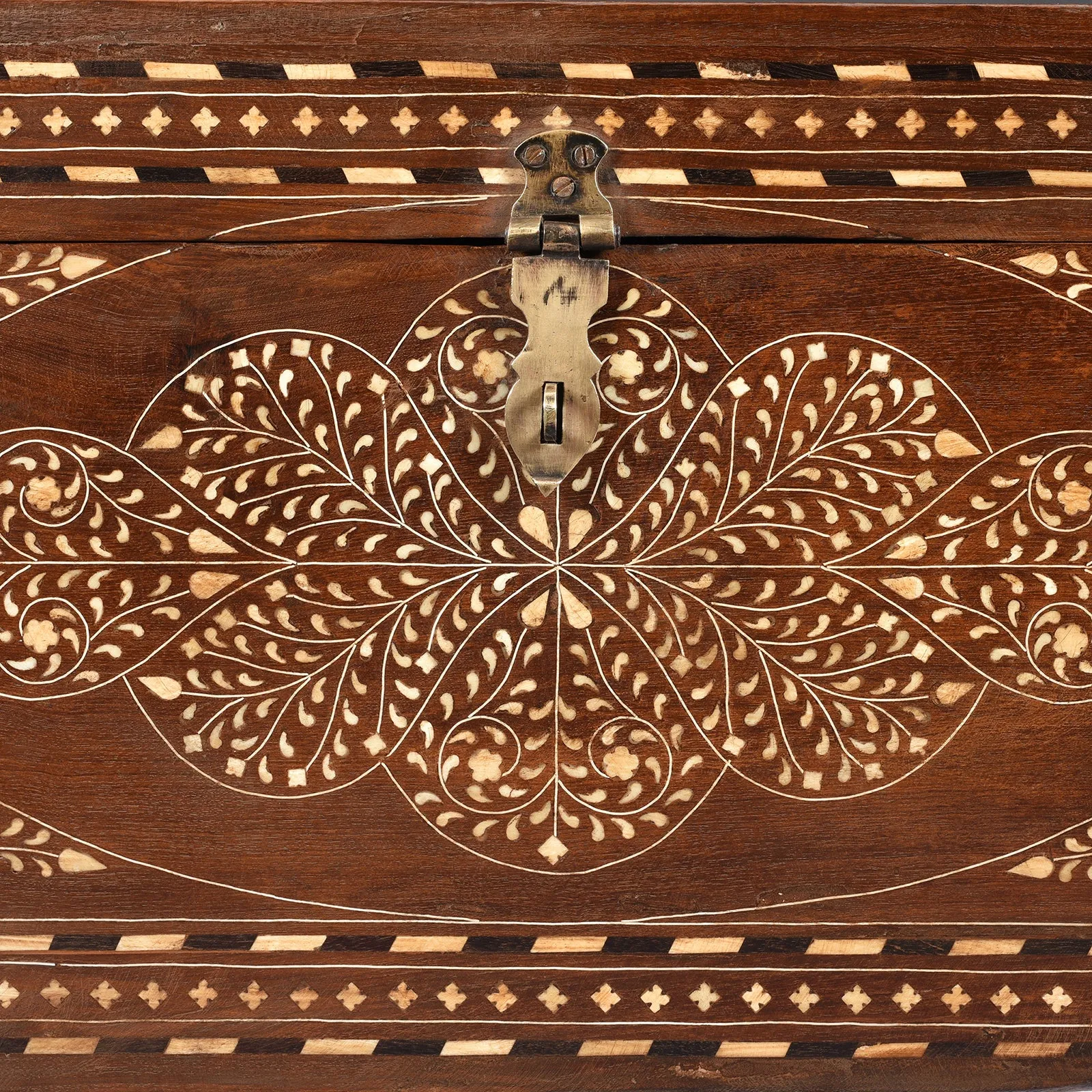 Old Indian Bone Inlay Teak Chest - 19th Century