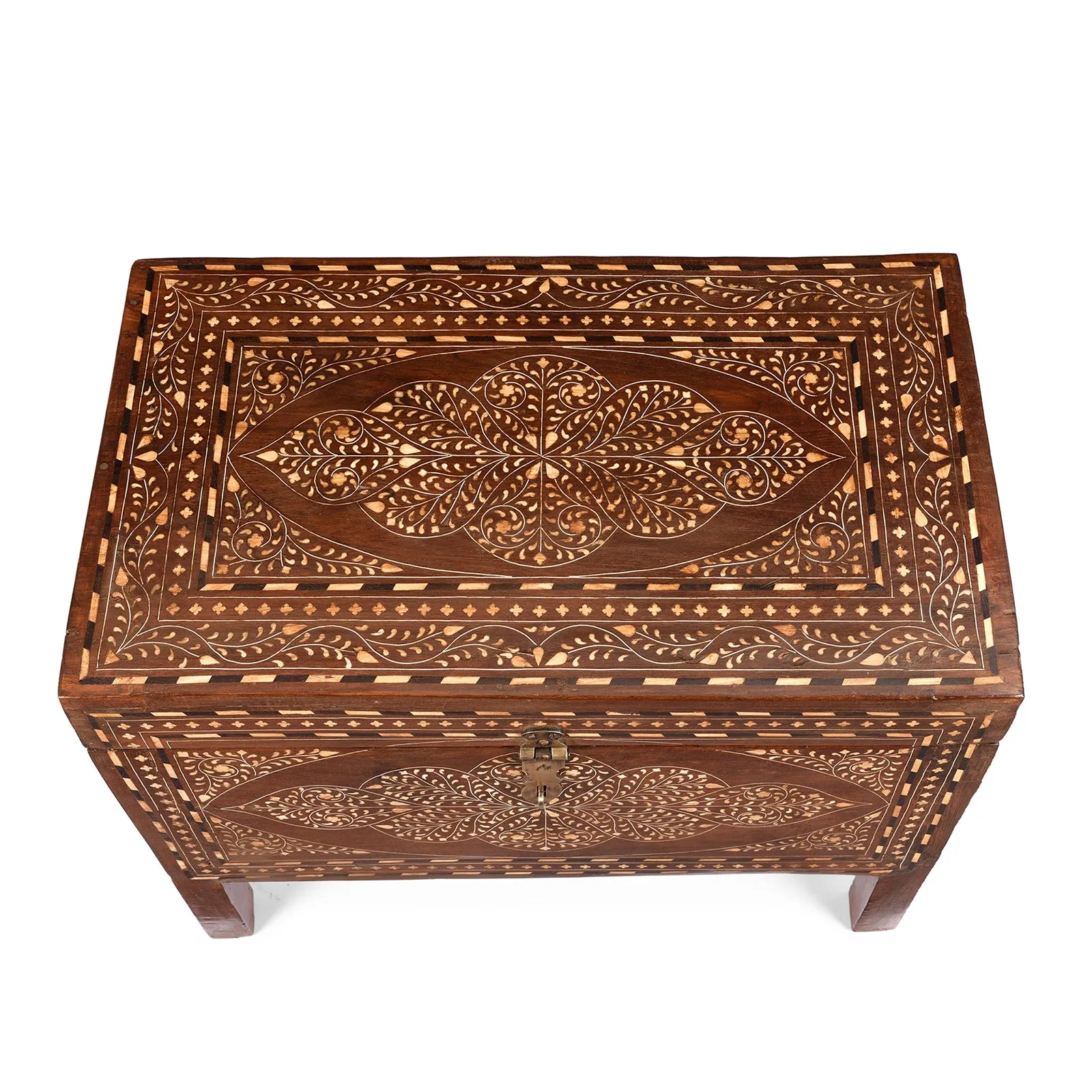 Old Indian Bone Inlay Teak Chest - 19th Century