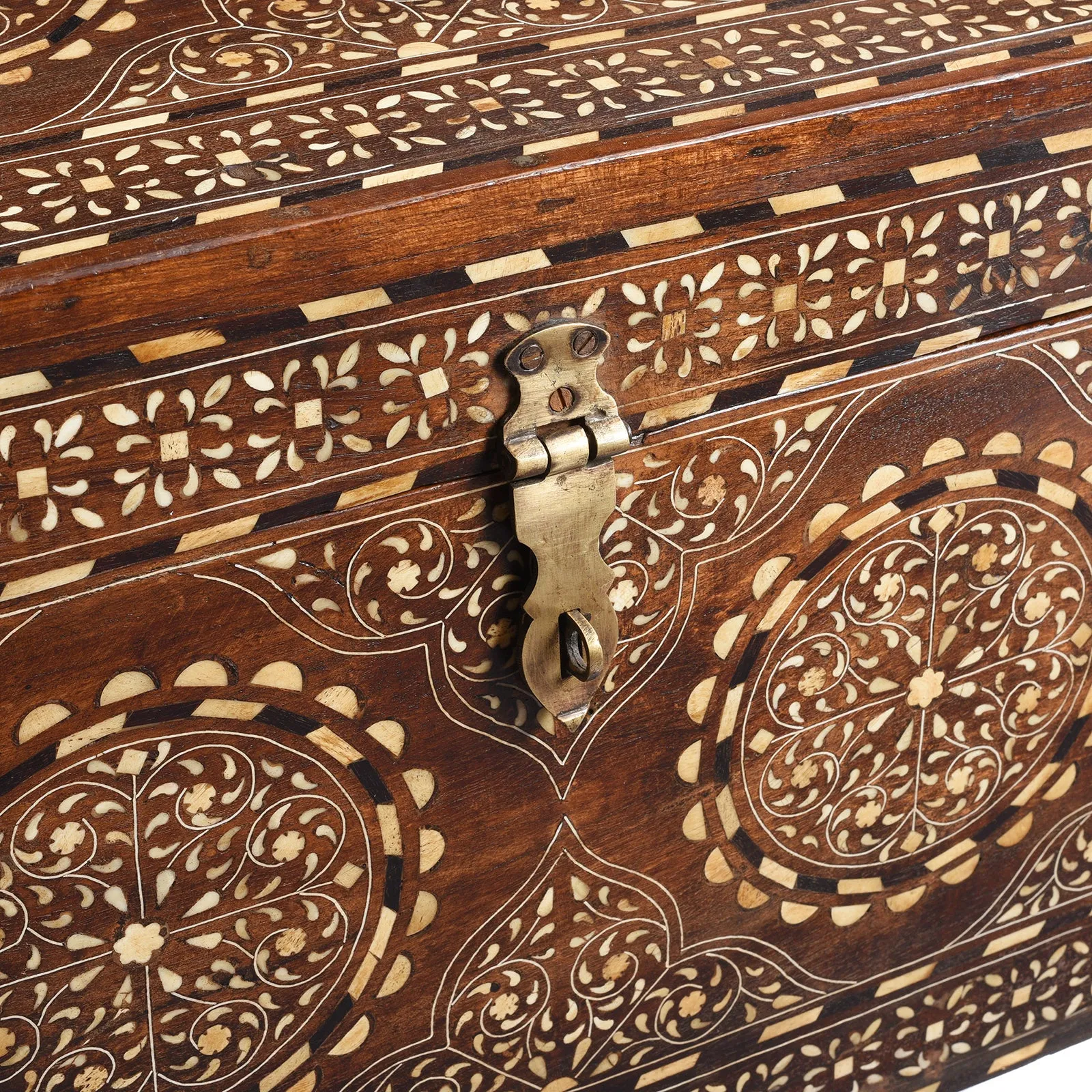 Old Indian Bone Inlay Teak Chest - Ca 1900