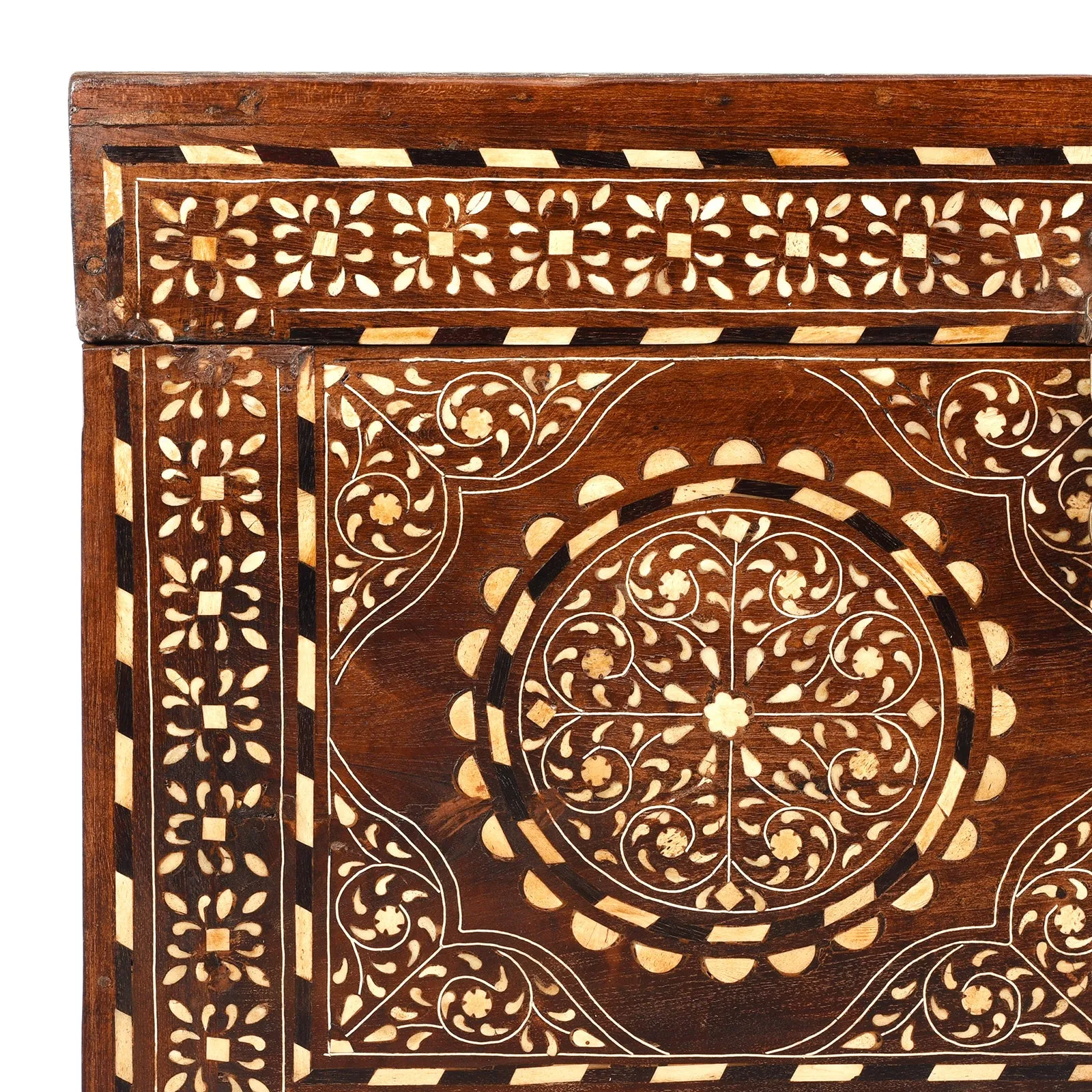 Old Indian Bone Inlay Teak Chest - Ca 1900