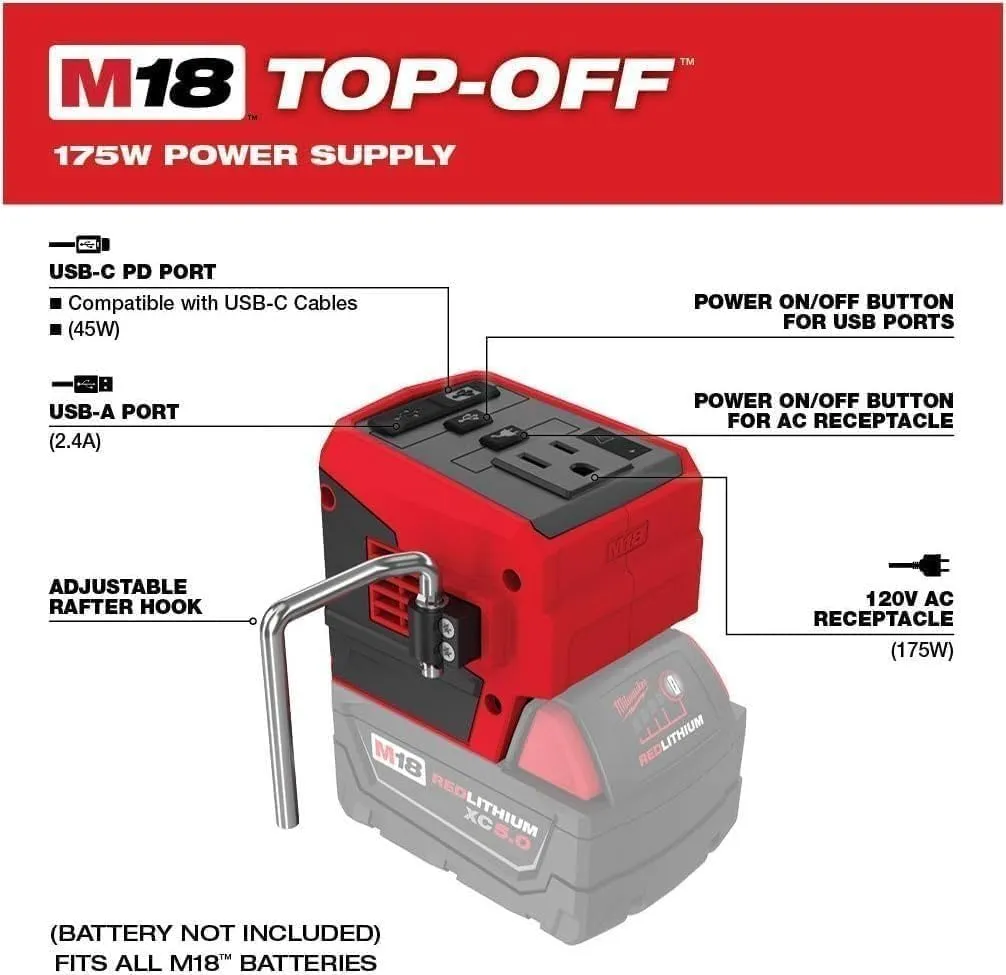 Open Box -  Milwaukee M18 18-Volt Lithium-Ion 175-Watt Powered Compact Inverter for M18 Batteries (Tool-Only)