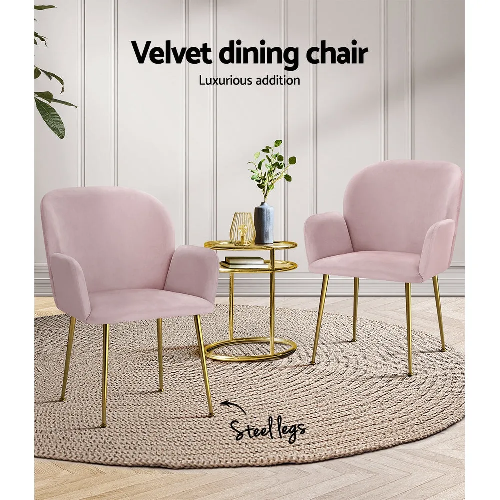 Pink Velvet Dining Chairs Set, Sturdy Steel Legs - Artiss