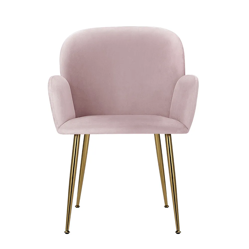 Pink Velvet Dining Chairs Set, Sturdy Steel Legs - Artiss