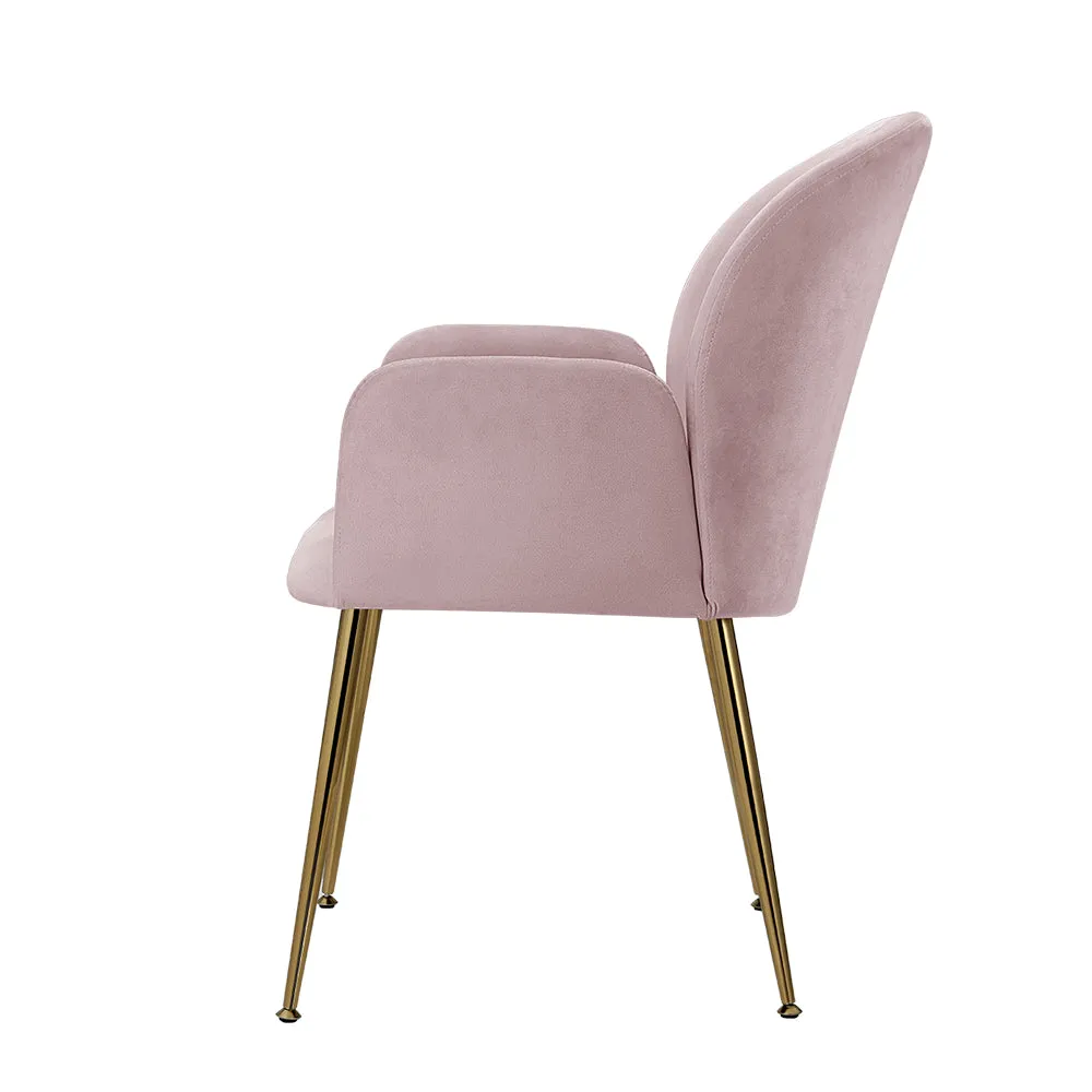 Pink Velvet Dining Chairs Set, Sturdy Steel Legs - Artiss