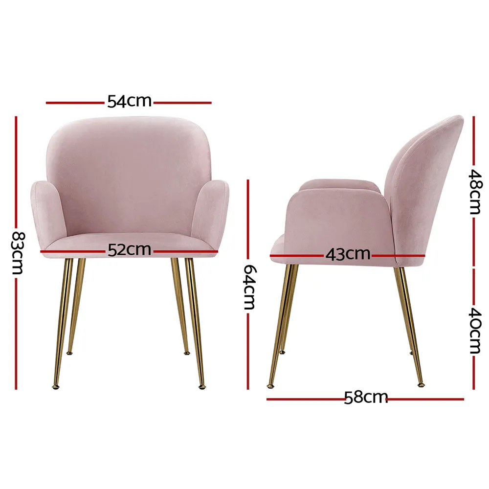 Pink Velvet Dining Chairs Set, Sturdy Steel Legs - Artiss