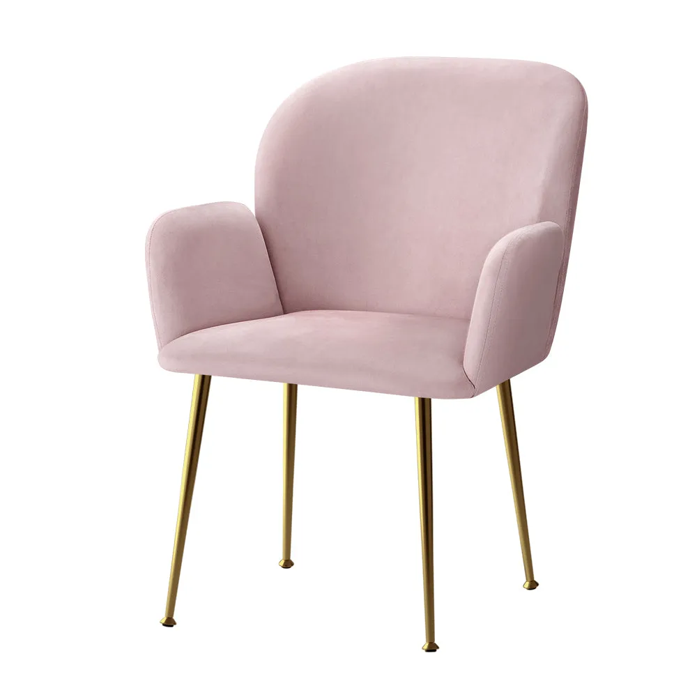 Pink Velvet Dining Chairs Set, Sturdy Steel Legs - Artiss