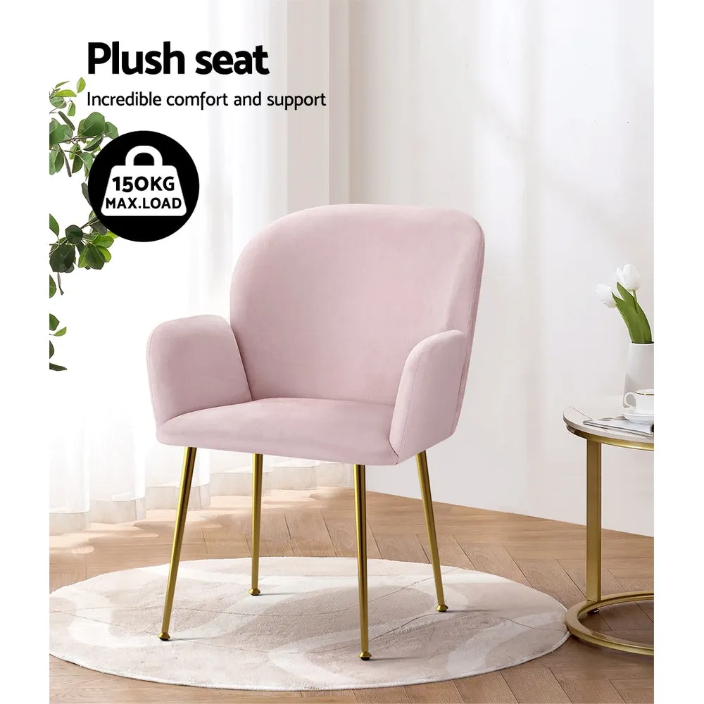 Pink Velvet Dining Chairs Set, Sturdy Steel Legs - Artiss