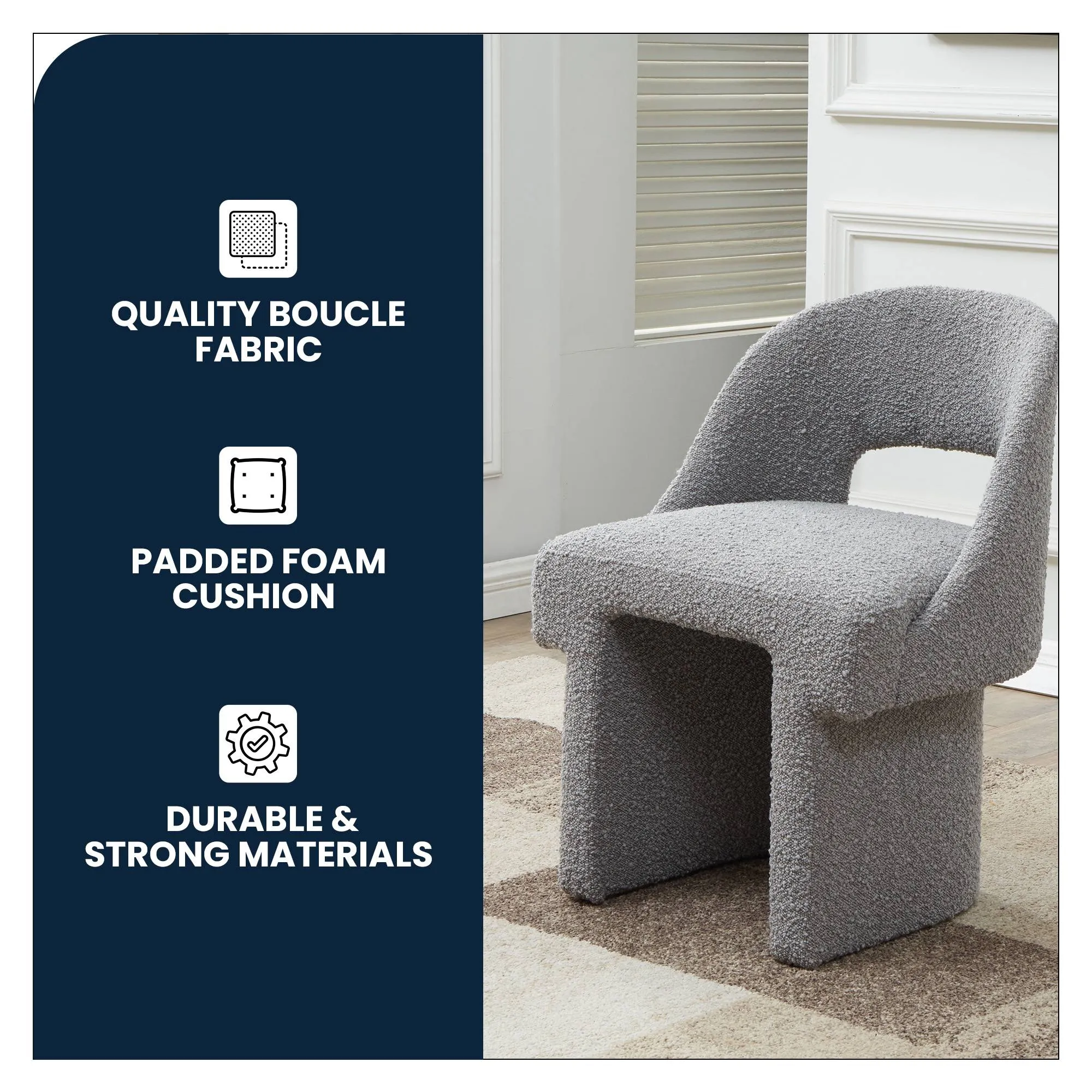 Quell Boucle Accent Chair Curved Open Back Design and Manufactured Wood Frame Set of 2