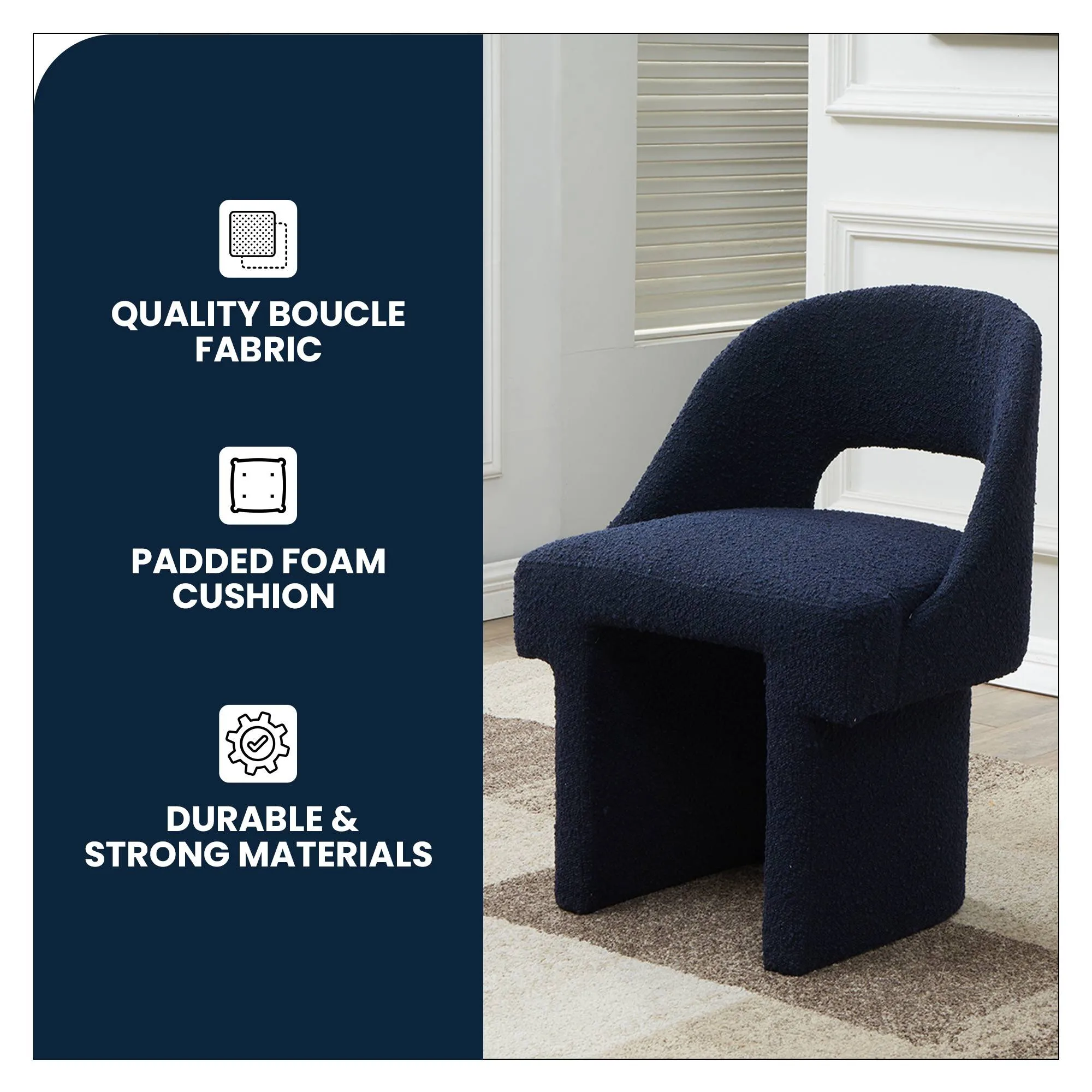 Quell Boucle Accent Chair Curved Open Back Design and Manufactured Wood Frame Set of 2