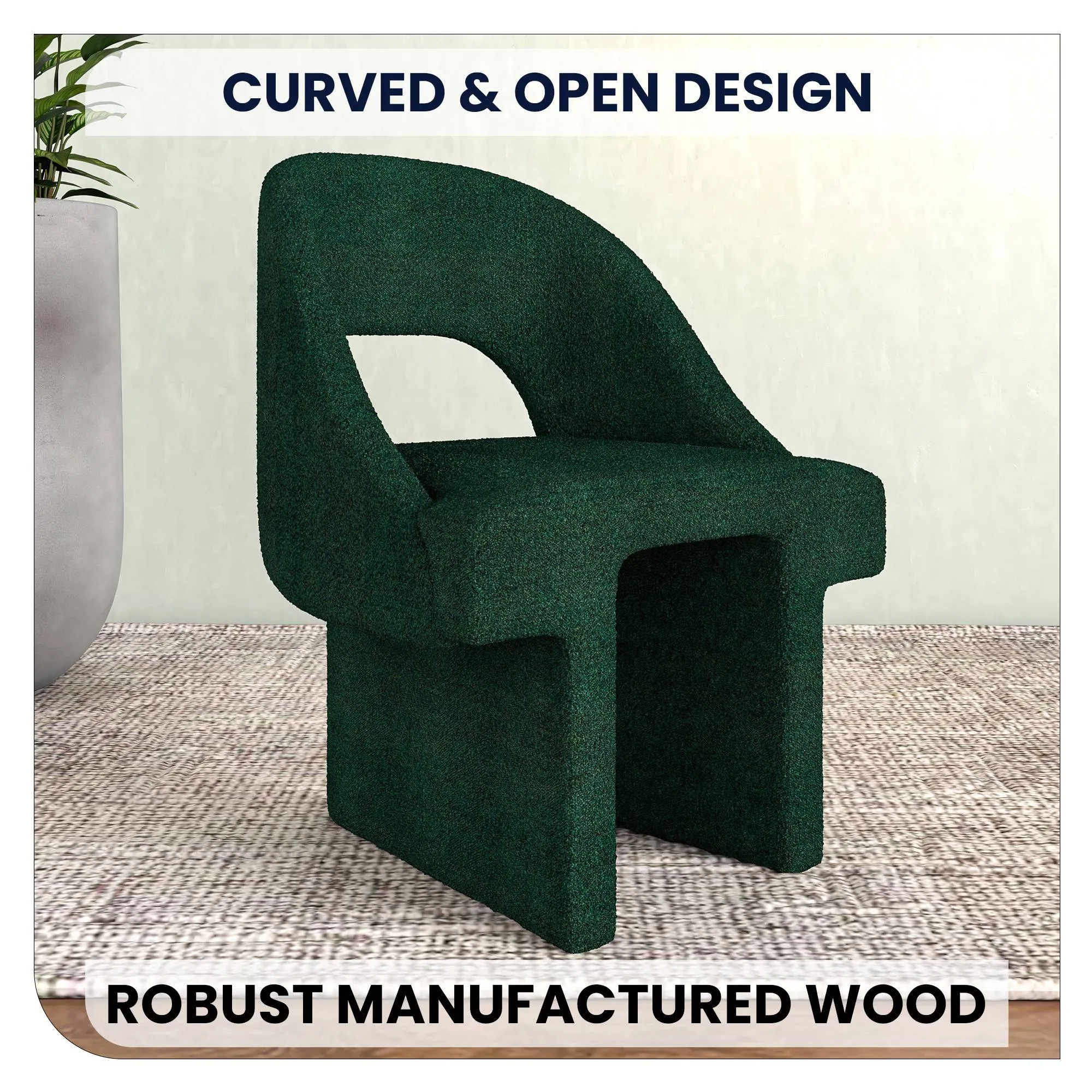 Quell Boucle Accent Chair Curved Open Back Design and Manufactured Wood Frame Set of 2