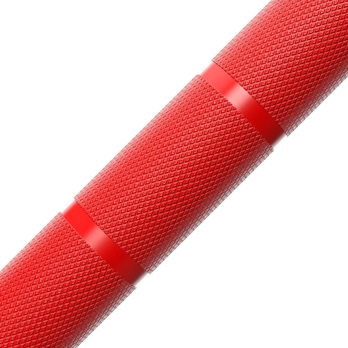 Red 7ft Olympic barbell IWF standard knurling 1,000lb max load