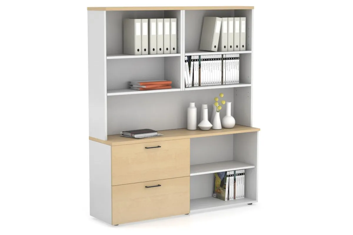 Uniform Small 2 Filing Drawer and Open Storage Unit with Open Hutch