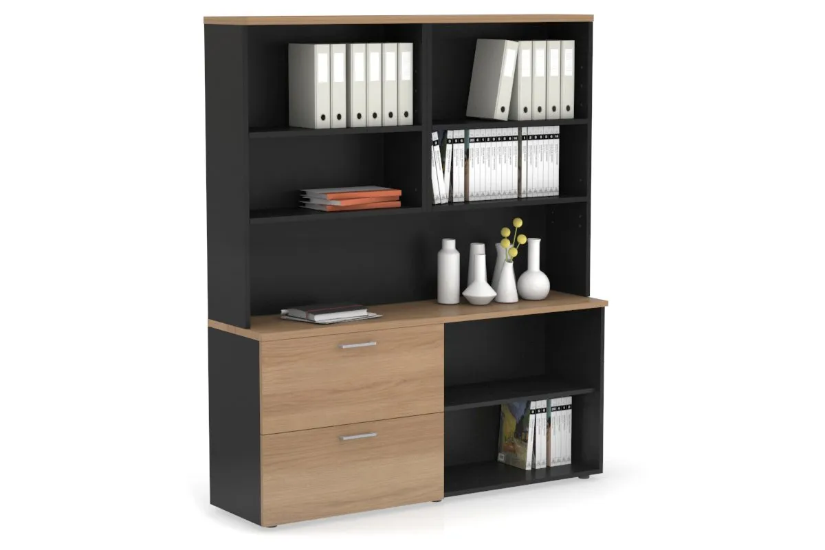 Uniform Small 2 Filing Drawer and Open Storage Unit with Open Hutch