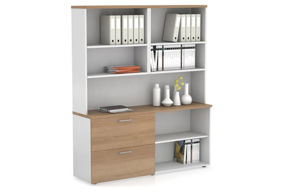 Uniform Small 2 Filing Drawer and Open Storage Unit with Open Hutch