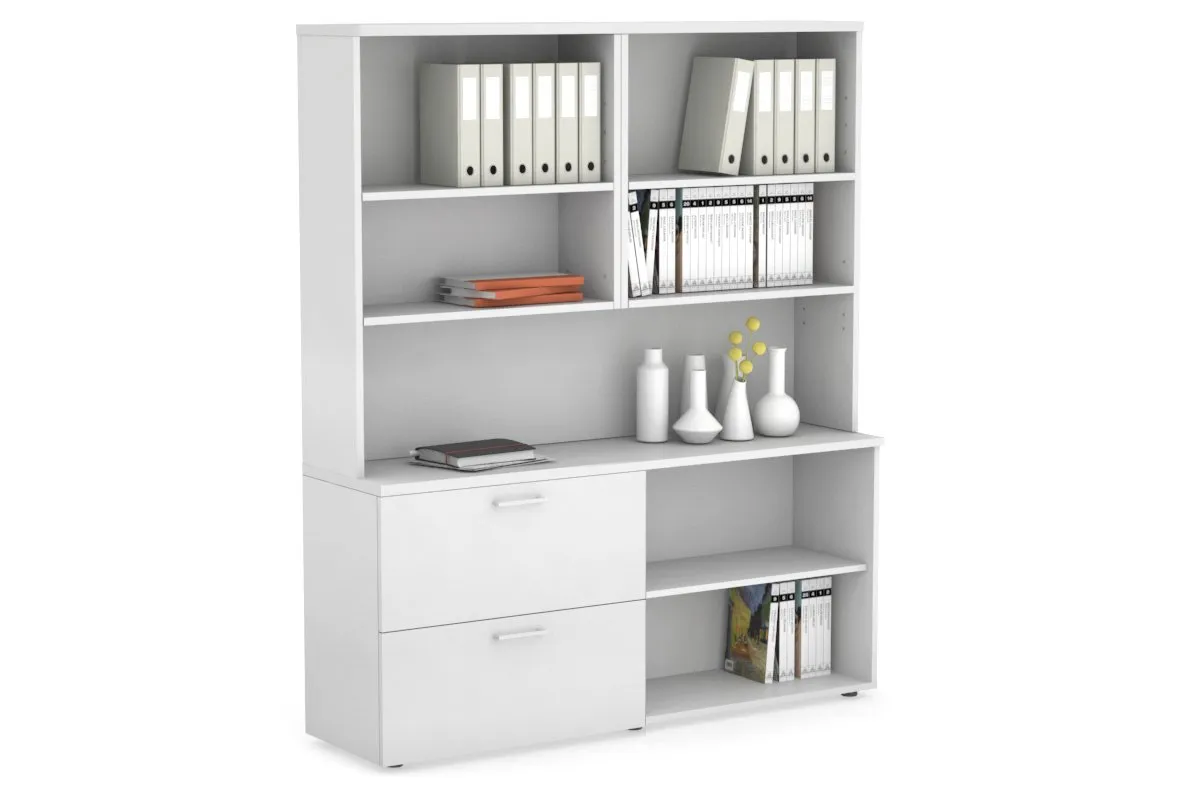 Uniform Small 2 Filing Drawer and Open Storage Unit with Open Hutch