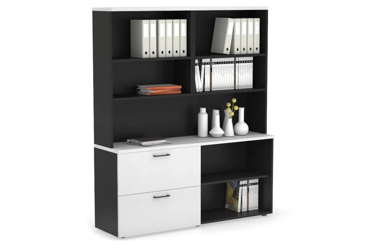 Uniform Small 2 Filing Drawer and Open Storage Unit with Open Hutch