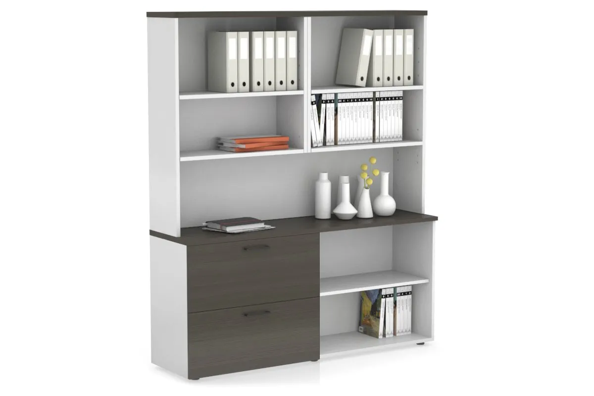 Uniform Small 2 Filing Drawer and Open Storage Unit with Open Hutch